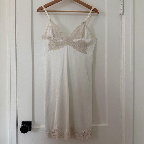 Unknown Other - Vntg White Lace Trim Slip Dress Lingerie Floral Scalloped Hem Sz S Retro, Vampy